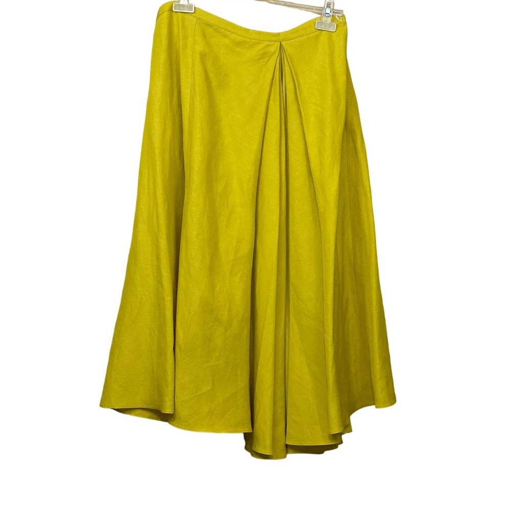 LaFayette 148 Silk Linen Drape Front Skirt, Bright Citrine, 12, asymmetrical